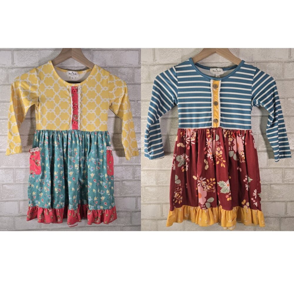 Lot of 2 Marie Nicole Long Sleeve Dress Colorful Floral Design Little Girls XXL
